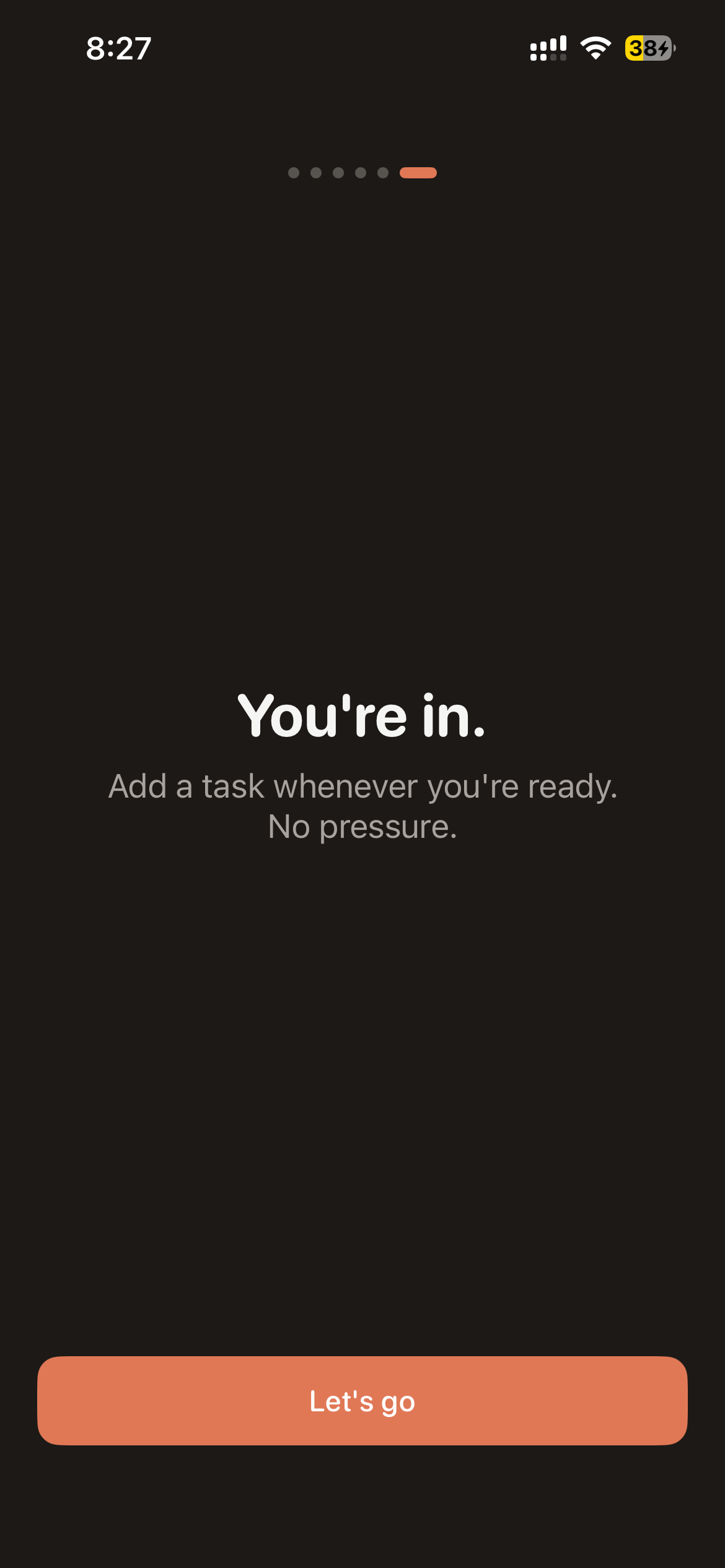 Lunar welcome screen after energy check-in