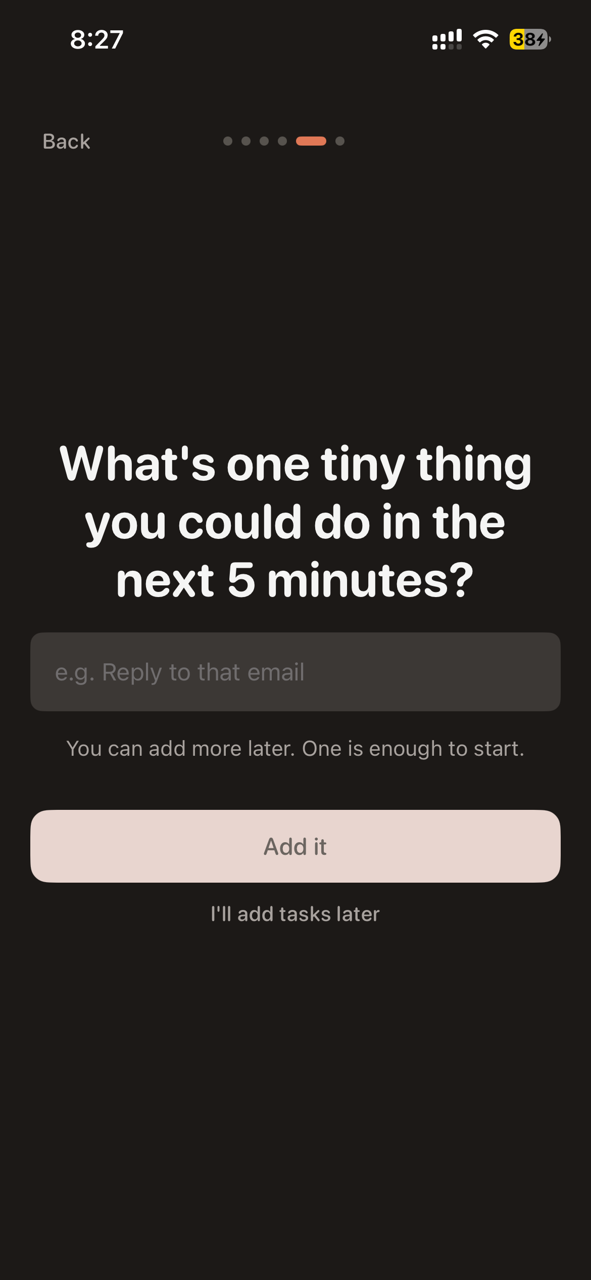 Lunar focus mode showing one task with a countdown timer